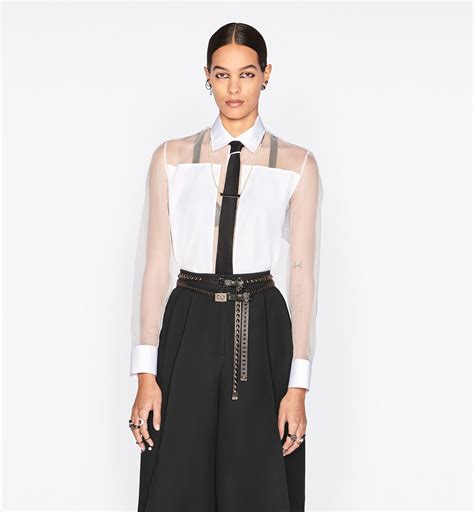 sheer dior top|Sheer Blouse with Plastron White Silk .